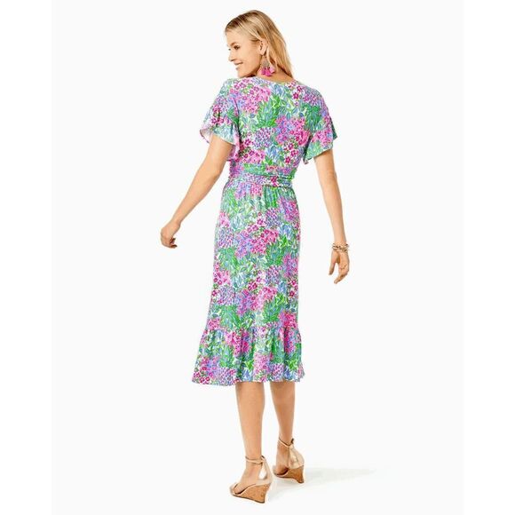 💗💚 LILLY PULITZER Juliet Ruffle V-Neck Midi Dress SIZE S NEW WITH TAGS - Picture 9 of 13